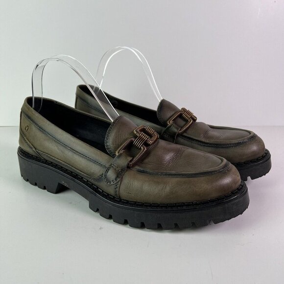 PIKOLINOS Aviles Platform Chunky Loafers Women's 42 (11) Buckle Green Leather - Picture 1 of 11